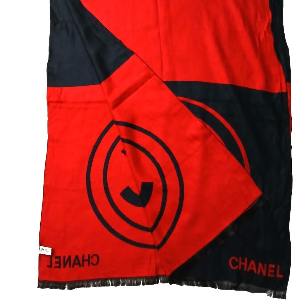CHANEL Vintage Black & Red Reversible Color Block Wrap Shawl Scarf w/ CC Logo - Picture 4 of 11